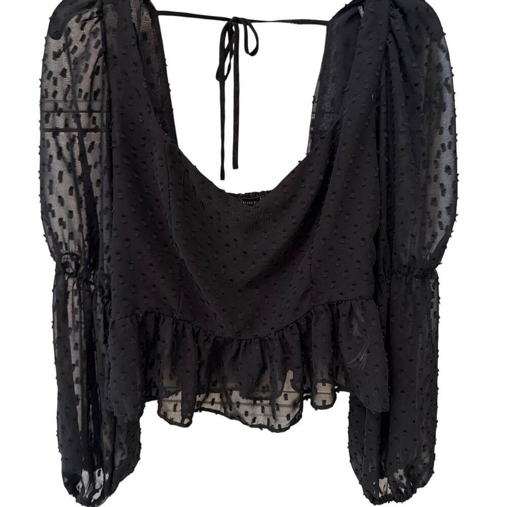 Black Sheer Puffy Sleeve Lace Blouse Women's Size Large Whimsygoth Dark Romantic